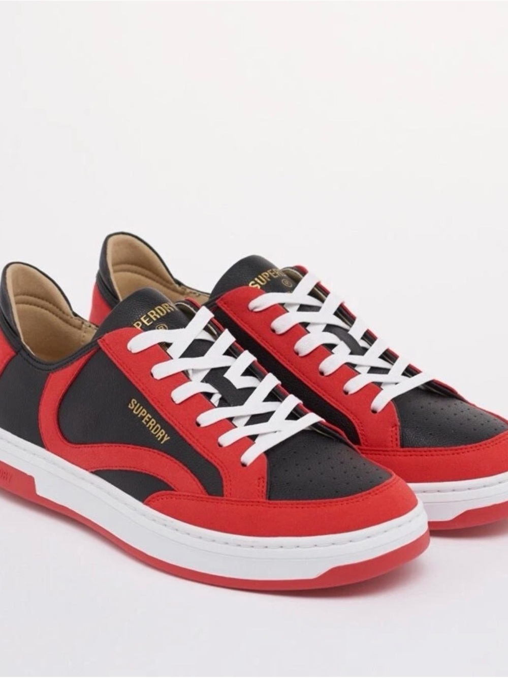 Superdry Men’s Vegan Basket Lux Low Sneakers in Bison Black and Americana Red